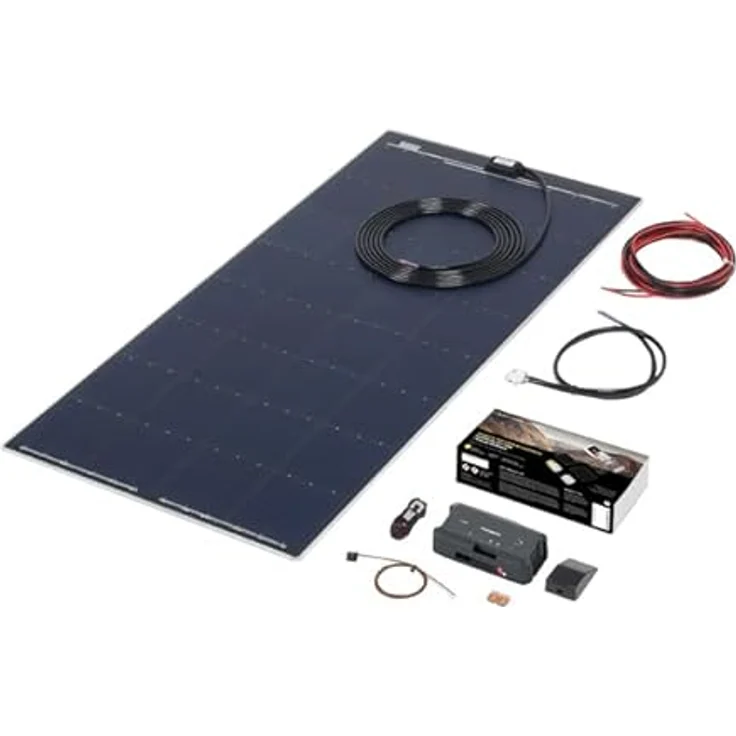 BÜTTNER DOMETIC Solar-Komplettanlage Flat-Light MT 120 FL, 120 Wp, ultraflaches schwarzes Solarmodul mit MPPT-Regler, Maße 2x54x112 cm, 4 kg – Bild 1