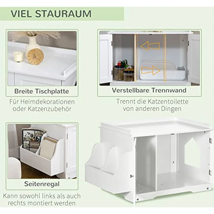 PawHut Katzentoilette mit MagnettГјren, verstellbarem Trennwand, MDF, 86B x 48L x 52H cm, WeiГџ – Bild 4