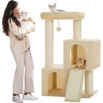 purplerain Kratzbaum Extra-Dick Stämme XXL Stabil für Grosse Katzen, Schwarz/Rosa/Beige, 114/170 cm