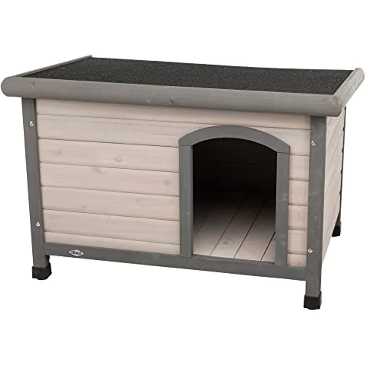 TRIXIE wetterfestes und aufklappbares Hundehaus "natura Hundehütte Classic Flachdach, S–M: 85 × 58 × 60 cm, grau"- 39561 – Bild 1