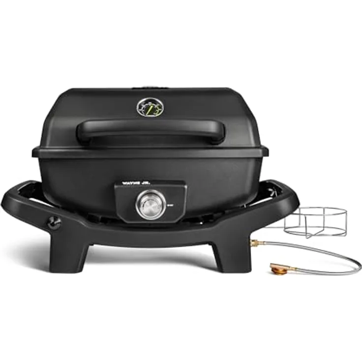 BURNHARD 1-Brenner Gasgrill Wayne JR. 3,6 kW – Tragbarer Balkongrill in Grau - Mit Aludruckguss Brennkammer und Gusseisen Grillrost