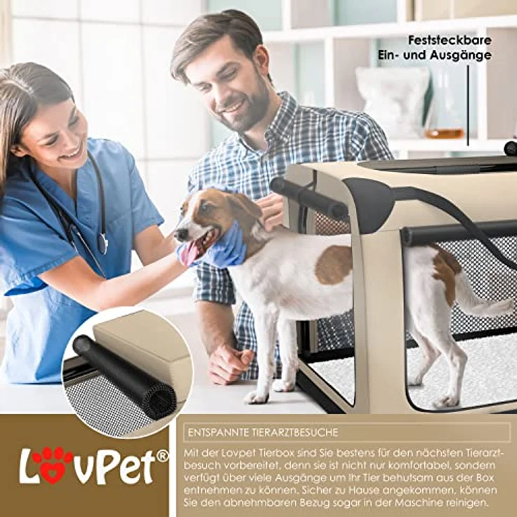 LOVPET® Hundebox Hundetransportbox faltbar Inkl.Hundenapf L 70x52x52cm Transporttasche Hundetasche Transportbox für Haustiere, Hunde und Katzen Haustiertransportbox Beige – Bild 3