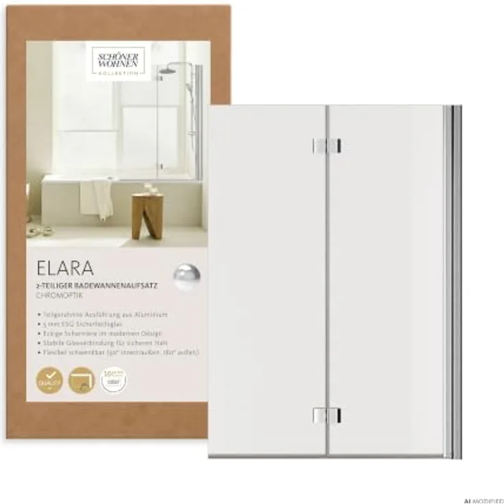 Schulte Home SCHÖNER WOHNEN-Kollektion Badewannenaufsatz ELARA, 2-teilig, Klar Hell, Chrom, 100x140 cm, faltbar, Einscheiben-Sicherheitsglas