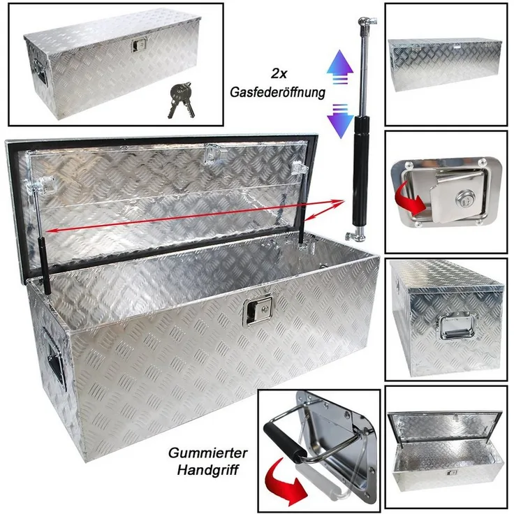 HELO24 Werkzeugkoffer Truckbox A7, Aluminium Staukasten mit 163 Liter Volumen, silber