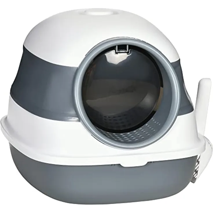 PawHut Katzentoilette mit Deckel, Katzenklo inkl. Deodorant, Bodengitter, Streuschaufel, Großer Innenraum für Katzen bis 5 kg, Weiß+Grau, 52 x 41 x 38 cm