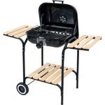 LUND Holzkohlegrill 45x40 cm mit Deckel und Ablage, Campinggrill mit emaillierter Schüssel und Transportrollen