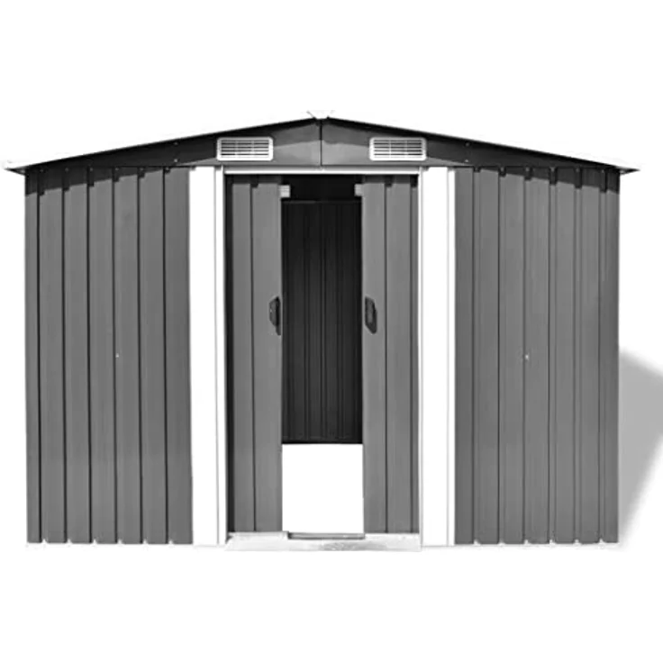 vidaXL Gerätehaus Metall 257x205x178cm Grau Schuppen Gartenhaus Geräteschuppen – Bild 2