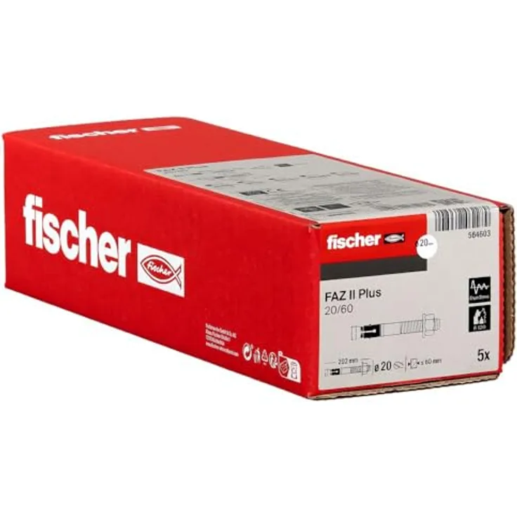 Fischer FAZ II Plus 20/60 Bolzenanker, Stahlanker für hohe Tragfähigkeit, 202mm, 20mm, 5 Stück