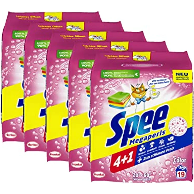 Spee Megaperls Color Waschpulver 4 + 1 (5x 19 Waschladungen), Colorwaschmittel mit 4 + 1 Formel vereint Reinheit, Strahlkraft, Frische & Nachhaltigkeit, 20° - 60° C – Bild 1