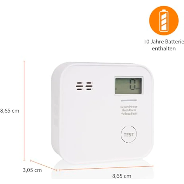 Smartwares CO-Melder FGA-13091, 10-Jahres-Batterie mit LED-Anzeige, Testknopf, hochsensibler Sensor – Bild 3