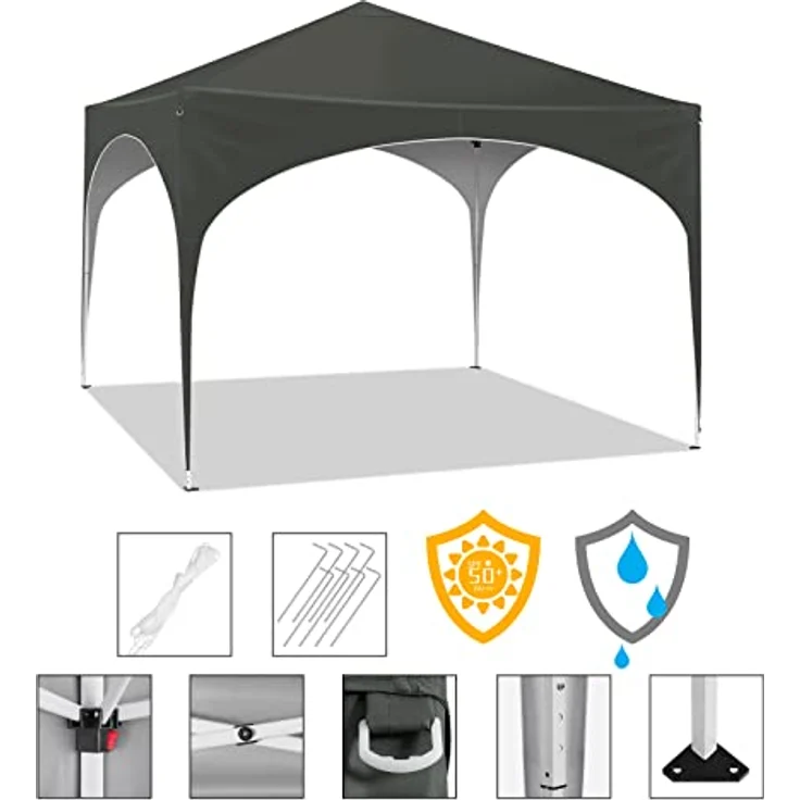 WOLTU Pavillon Pop-Up wasserdichter Faltpavillon Sonnenschutz Event Gazebo Gartenpavillon auf Terrasse Camping Festival mit Halbmonddach Pagodenzelt des Halbkreises aus Oxford Metallrahmen 3x3m Grau – Bild 5