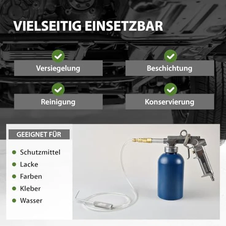 TRUTZHOLM Druckbecherpistole zur Hohlraumversiegelung, 1100 ml Tank, inkl. Runddüse, Hakendüse und Schläuche, blau – Bild 7