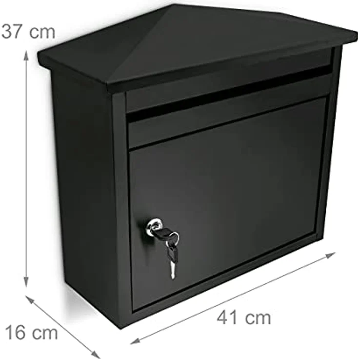 Relaxdays Briefkasten aus Eisen, abschließbar mit Spitzdach, wetterfest, schwarz, HBT 37 x 41 x 16 cm – Bild 4