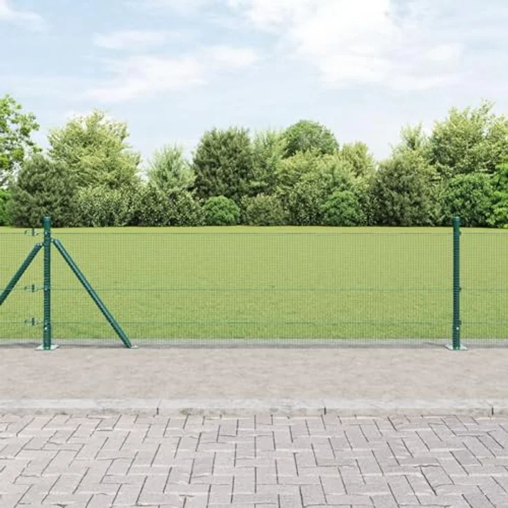 vidaXL Gartentor Schweißdrahtzaun, 0,4 x 10 m mit 7 Flanschpfosten, grün, Stahl, rostbeständig, inklusive Montagematerial – Bild 2