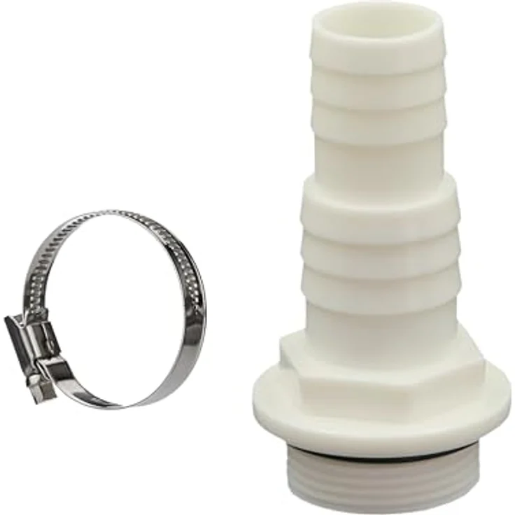 HAF ABS Schlauchtülle O-Ring 32mm 38mm x 1 1/2", inkl. Edelstahlschelle, Außengewinde, bruchfestes Material, weiß, PN2,5 für Poolfittings & Poolschlauch – Bild 1