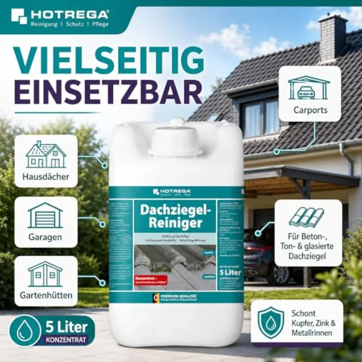 HOTREGA® Dachziegel Reiniger 5L, biologisch abbaubarer Grünbelagentferner für Beton-, Ton- und glasierte Dachziegel, säure- und chlorfrei, selbsttätig mit Langzeit-Schutz – Bild 4