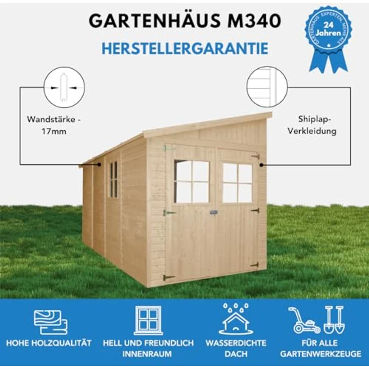 TIMBELA Holz Gartenschuppen (ohne Seitenwand) - Abstellkammer mit Fenstern - H244x211x416 cm/8 m2 Naturholz-Shiplap-Schuppen - Gartenwerkstatt - Fahrrad- Geräteschuppen M340 – Bild 3