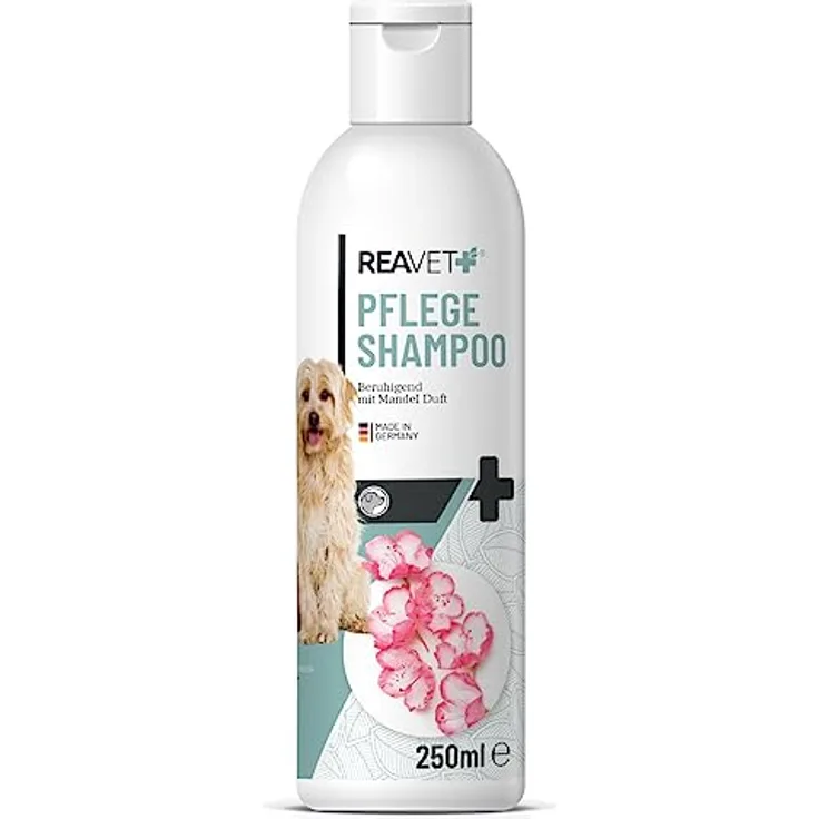 ReaVET Hundeshampoo Mandel 250ml – Pflegeshampoo für Hunde, Vitale Haut, Fellglanz, Kämmbarkeit, natürliche Inhaltsstoffe