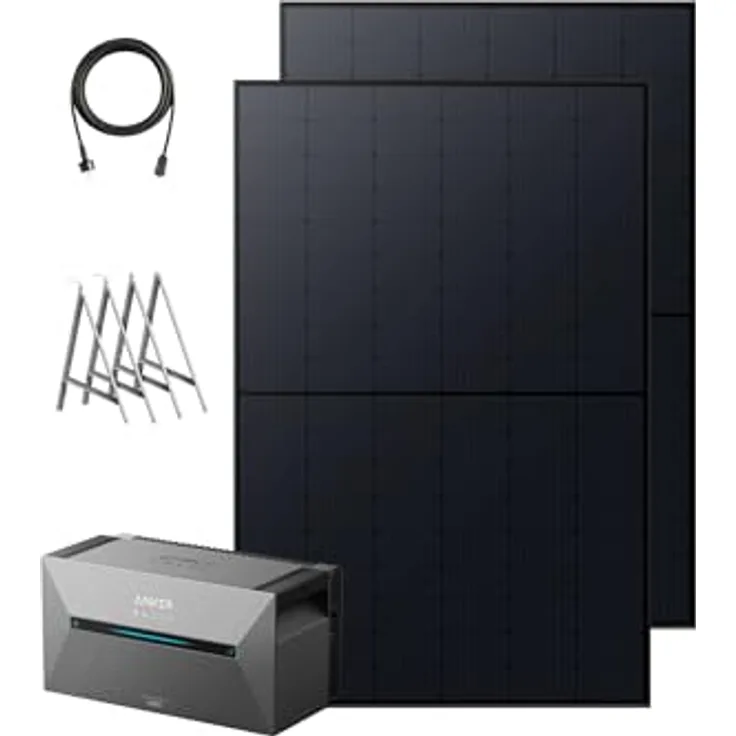 Anker SOLIX Balkonkraftwerk mit Speicher (820W | 1600Wh), Solarbank 2 E1600 Plus (1600Wh), 2× RS40B Solarpanel (410W), 9,6kWh Kapazität, Halterungen, Plug&Play Installation