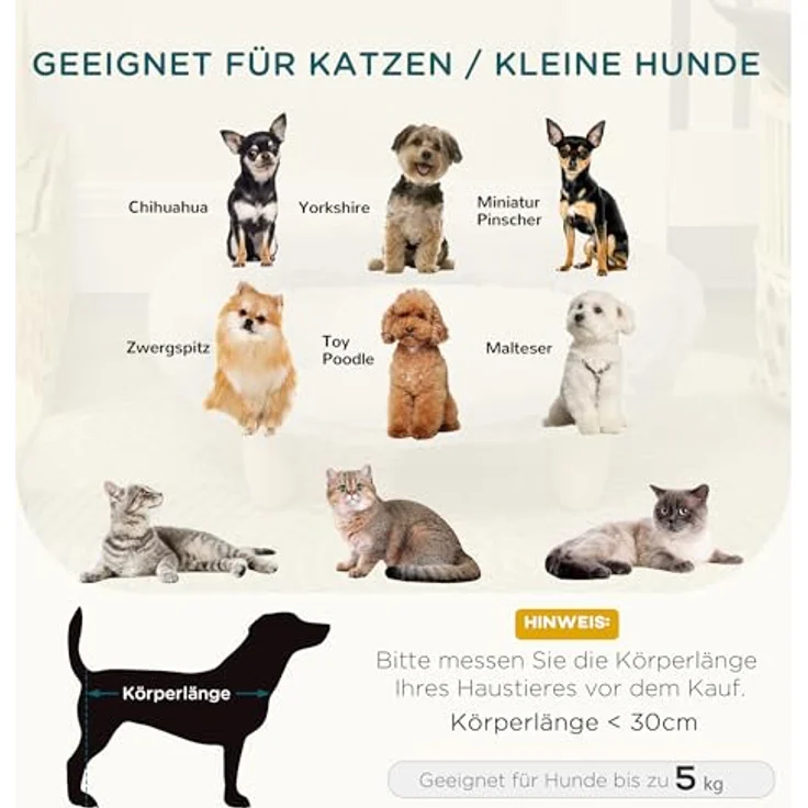 PawHut Hundesofa, Hundebett, Haustiersofa mit Erhöhtem Design, Hundecouch, Katzensofa, Hundesessel mit Holzbeine, Flanelle, Creme, 47 x 40 x 20 cm – Bild 4