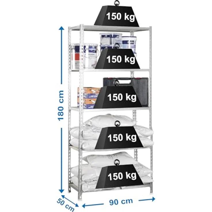 Simonrack Simonclick Metallregal Maderclick, 180 x 90 x 50 cm, 5 Böden, Traglast 150 kg pro Boden, silber, steckbar – Bild 2