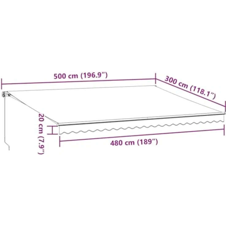 vidaXL Markise Manuell mit LEDs Weinrot 500x300 cm, UV-beständig, einfache Handhabung, integrierte LED-Beleuchtung – Bild 3