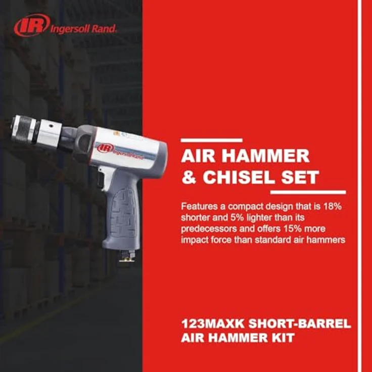 Ingersoll Rand Drucklufthammer-Set 123MAXHK, kompakt, schlagkräftig, 5 Meißelaufsätze, vibrationsdämpfend, Schnellwechselhalterung – Bild 3
