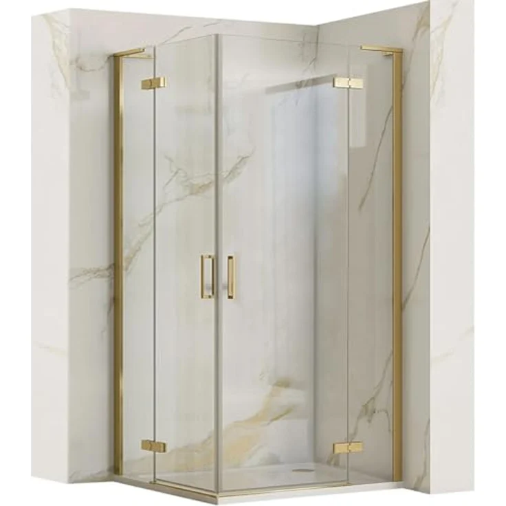 Rea HUGO DOUBLE GOLD BRUSH Duschkabine 90x90x200,5 cm, Transparentes gehärtetes Sicherheitsglas 6 mm, Gold, Ohne Duschwanne – Bild 1