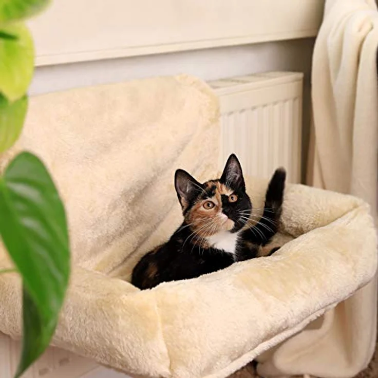 lionto Katzenbett für Heizungen Katzenheizungsliege Katzenhängematte für Heizungen, beige – Bild 2
