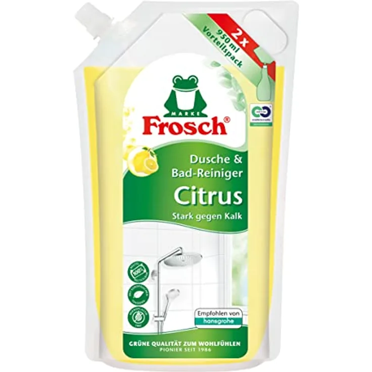 FROSCH Dusche & Bad Reiniger Citrus, 950ml Nachfüller, kraftvoll gegen Kalk, umweltfreundlich
