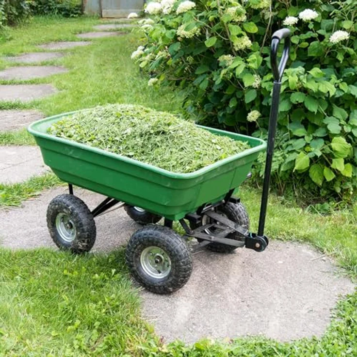 Wiltec Gartenwagen mit Kippfunktion, Handwagen für bis zu 200 kg, 50 l Volumen, ideal für Rasen, Kies und Schlamm – Bild 2