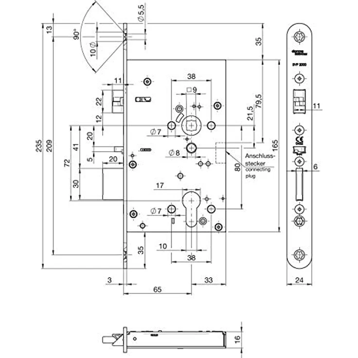 KABA Fluchttürschloss DORMA SVP 2277, 65 mm Dornmaß, universal, Edelstahl rostfrei, Stulp 24 mm – Bild 3