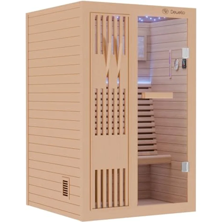 Dewello Sauna MINTO 120x120 Finnische Sauna, 2 Personen, Saunaofen, Harvia 3,5KW, BxTxH: 120 x 120 x 190 cm, Holzoptik – Bild 4