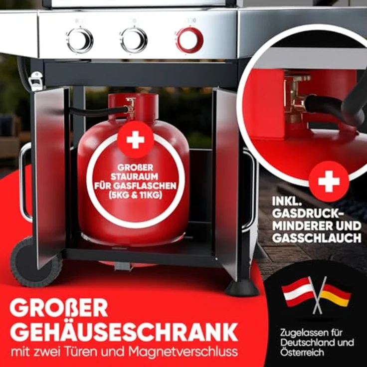 ProfiCook® Gasgrill PC GG 1310, 3-Brenner Gasgrill für Temperaturen bis zu 400°C mit gusseisernen Grillrosten, Temperaturanzeige und Flaschenöffner – Bild 5