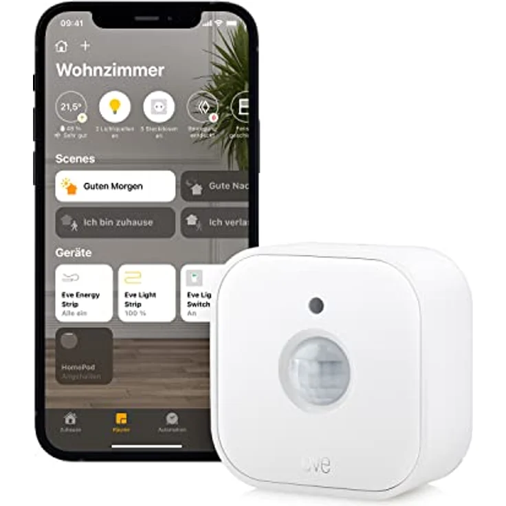 Eve Motion (HomeKit) – Smarter Bewegungssensor mit Lichtsensor, IPX3-Wasserbeständigkeit, Mitteilungen, automatische Aktivierung von Leuchten und Geräten, keine Bridge nötig, Bluetooth, Apple HomeKit – Bild 1