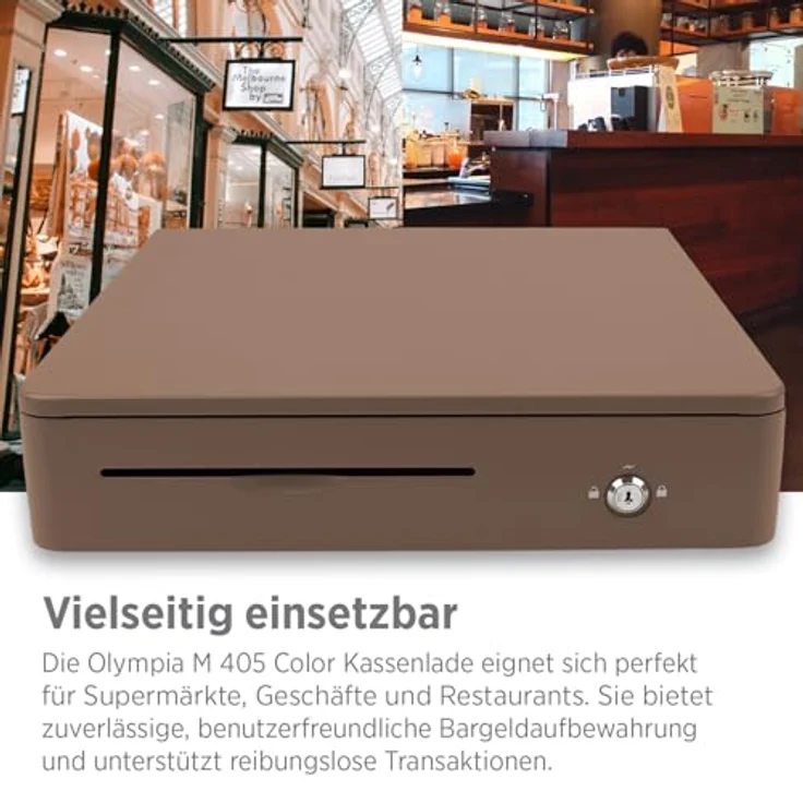 OLYMPIA M 405 Mokka, Kassenlade mit 8 Münz- & 4 Scheinfächern, elektrischer Unterbau aus Vollmetall, Schloss & RJ11/RJ12-Anschluss – Bild 5