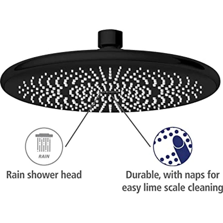 WENKO Regenduschkopf Watersaving, Ø 22,5 cm, mit Kugelgelenk und Noppen, schwarz – Bild 5