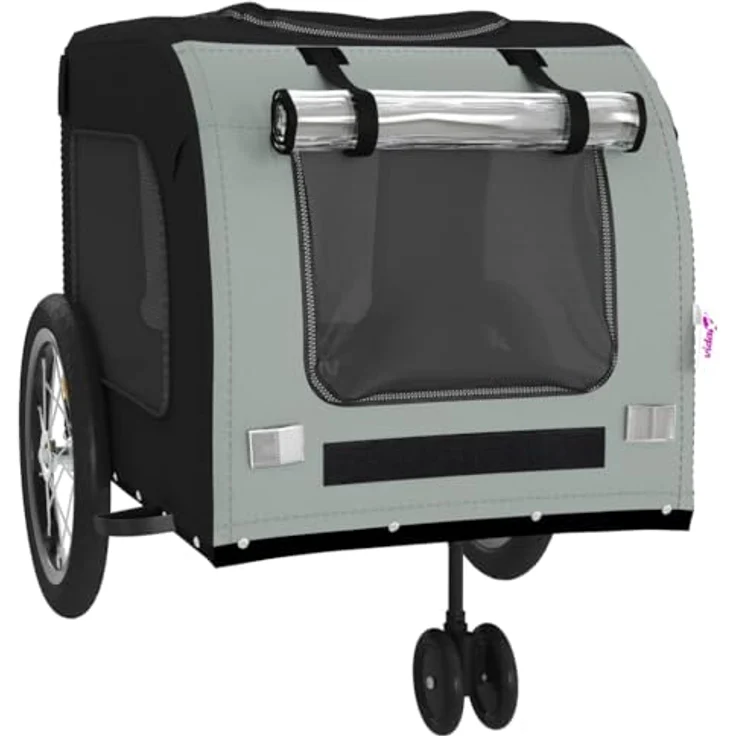 vidaXL Hunde-Transportbox Fahrradanhänger Schwarz und Grau Oxford-Gewebe und Eisen, für kleine Hunde und Katzen, maximale Tragfähigkeit 45 kg – Bild 5