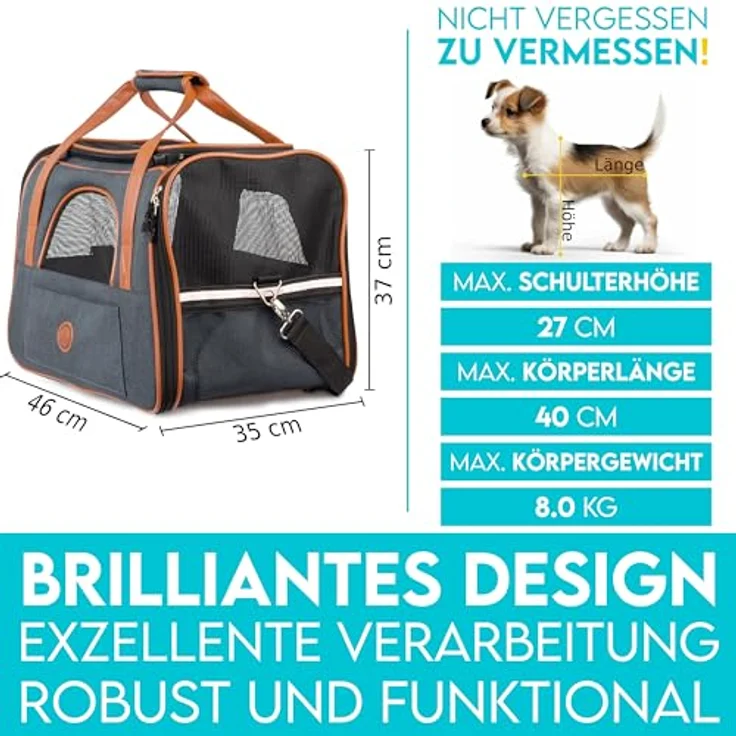 HUND IST KÖNIG Hundetasche & Katzentasche bis 8kg - Denim-Farben mit Lederimitat - Faltbare mobile Tragebox für Hunde & Katzen bis 8kg – Bild 2