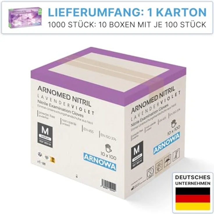 ARNOMED Einweghandschuhe Lila, 1000 Stück Nitrilhandschuhe M, puderfrei, hautfreundlich, für Pflege und Kosmetik – Bild 2