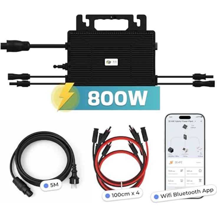 SUNNIVA Astro-E Mikro-Wechselrichter TM-L800Mi, 800 W, IP67 wetterfest, Plug&Play, 2 MPPT, Bluetooth WiFi, inkl. 5m Anschlusskabel & 4x1 m Solar-Verlängerungen – Bild 2