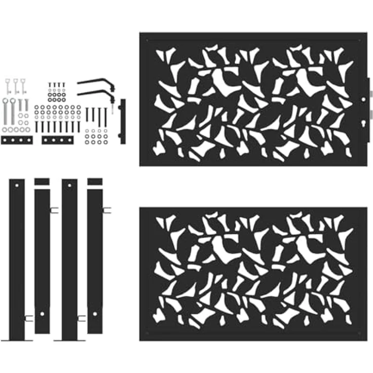 vidaXL Gartentor Schwarz 105x105 cm Stahl Blatt-Design, Abschließbar mit 3 Schlüsseln – Bild 5
