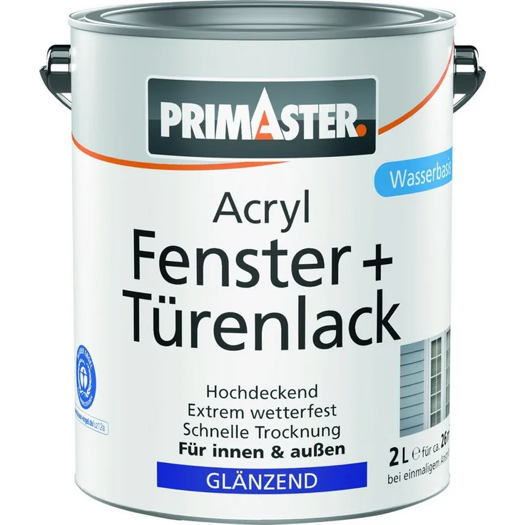 Primaster Acryl Fenster- & Türenlack, 2 L, weiß glänzend, wetterbeständig, geruchsarm, umweltfreundlich