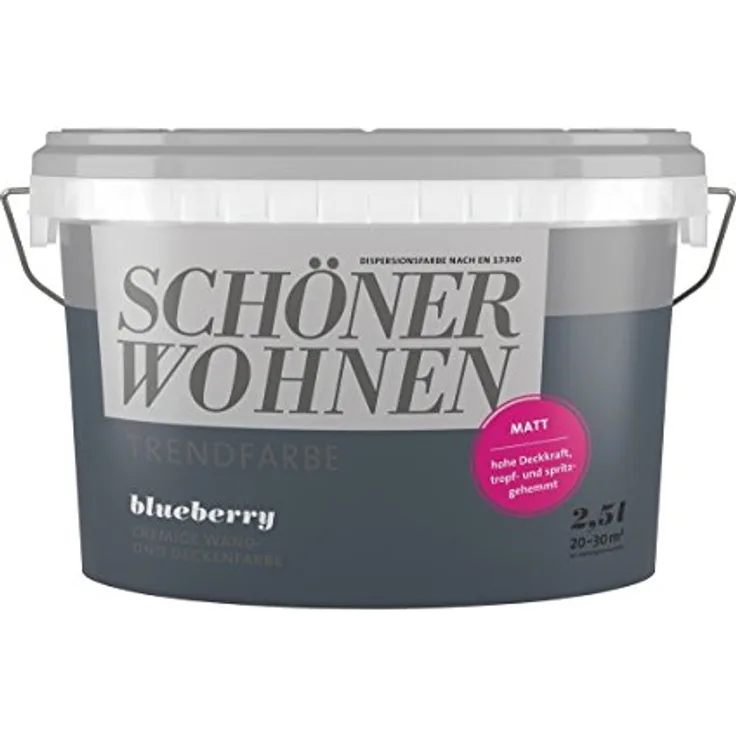 SCHÖNER WOHNEN FARBE Wandfarbe SW Trend matt 2,5L, hochdeckend und scheuerbeständig, Farbe blueberry 7504