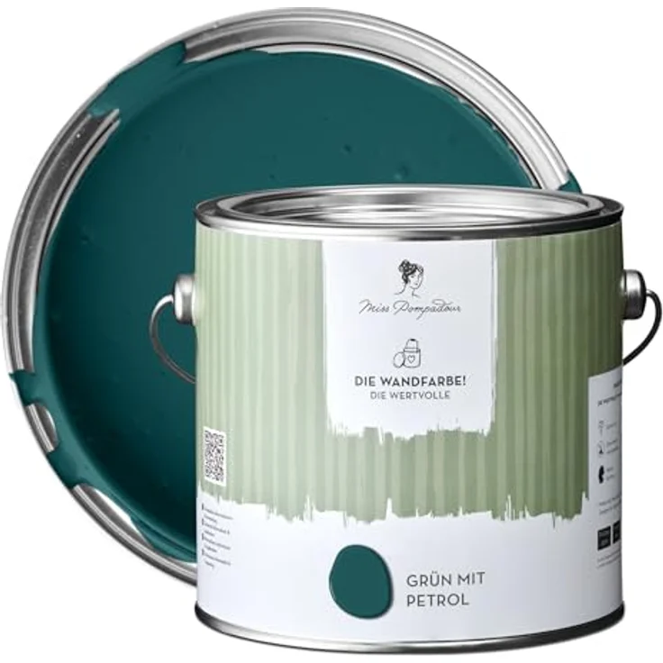 MissPompadour Wandfarbe Die Wertvolle, matte Innenfarbe in Grün mit Petrol, 2,5 L, hohe Deckkraft, geruchsneutral, wasserbasiert – Bild 1