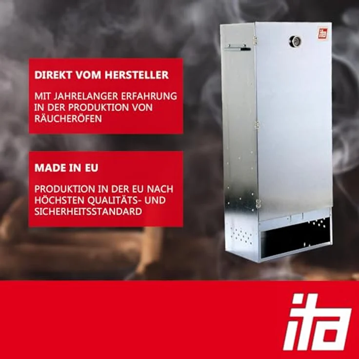 ITA Räucherofen 7004, XL Smoker Set aus Edelstahl mit Rauchgenerator und Thermometer, 111 cm hoch, 4 Etagen, EU Qualität – Bild 2
