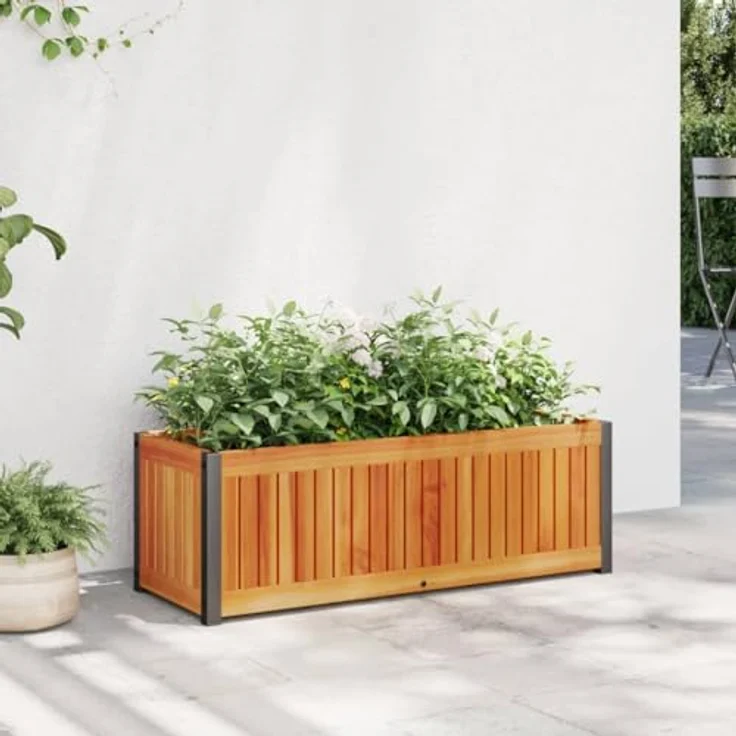 vidaXL Pflanzkübel 80x30x27,5 cm Massivholz Akazie und Stahl, stabil, wetterbeständig, dekorativ – Bild 2