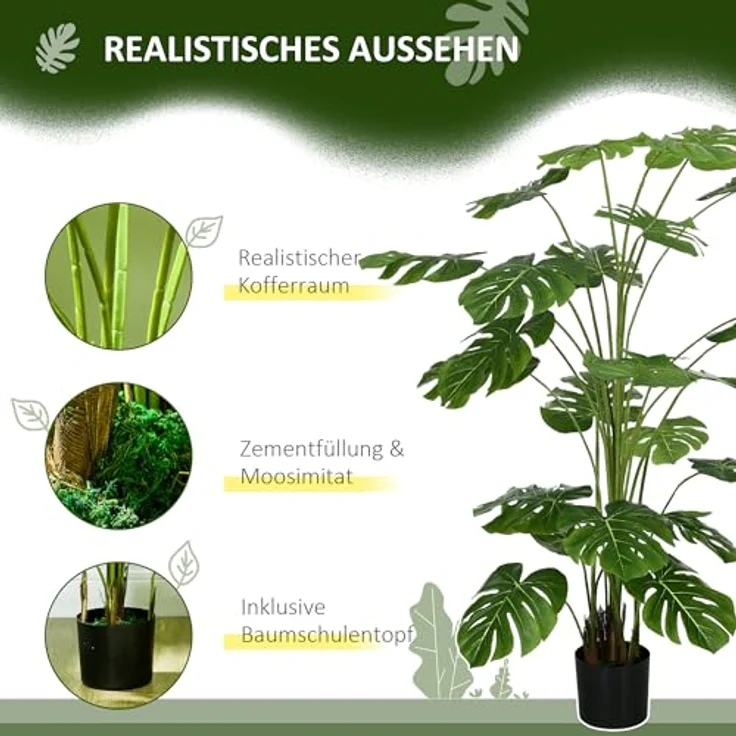 HOMCOM Kunstpflanze Monstera Deliciosa, 180 cm, 24 Zweige, Deko fr Indoor,  Grn: Tests, Infos & Preisvergleich