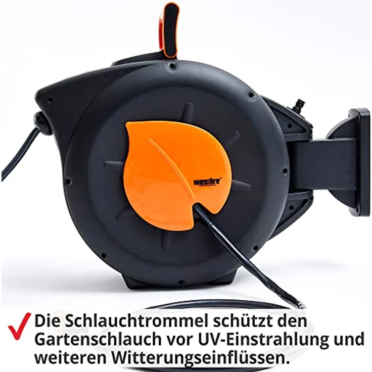 HECHT Automatik Wand Schlauchtrommel, 20m+2 oder 30m+2 Gartenschlauch, inkl. Wandhalterung, Sprühpistole & wahlweise Metall Multifunktions Gartenbrause für Gartenbewässerung – Bild 2