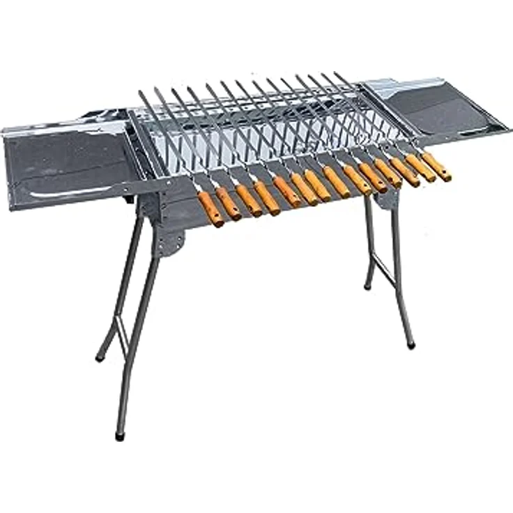walexo Familien Grill Mangal inkl. aus Edelstahl Schaschlik und BBQ Kohlegrill Säulengrill Standgrill (mit 14 Edelstahlspieße) – Bild 2